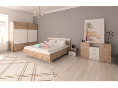 Set dormitor, pat 160×200 cm, stejar wotan/alb
